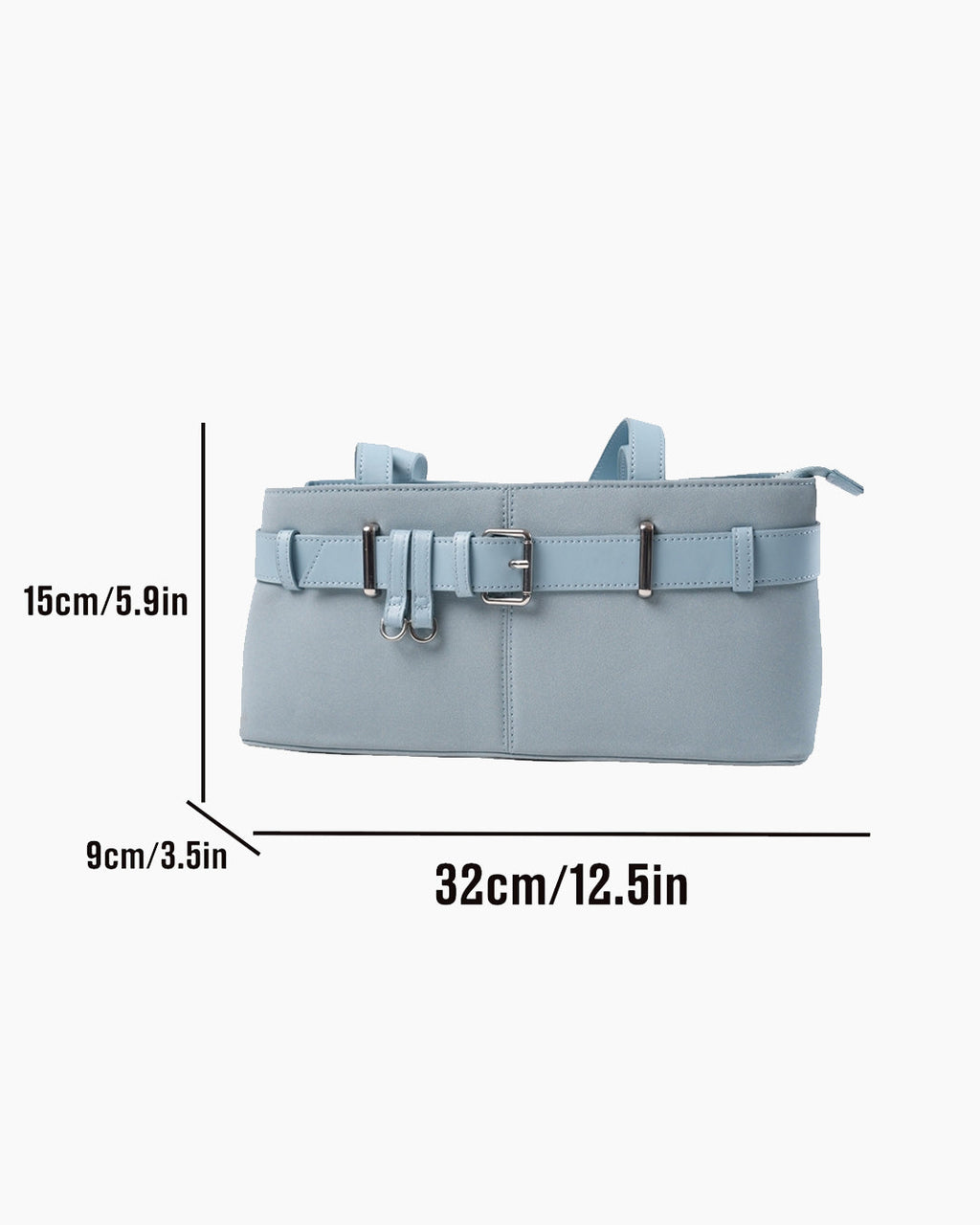 StyleShoot's Buckle Detail Structured Shoulder Bag in Baby Blue