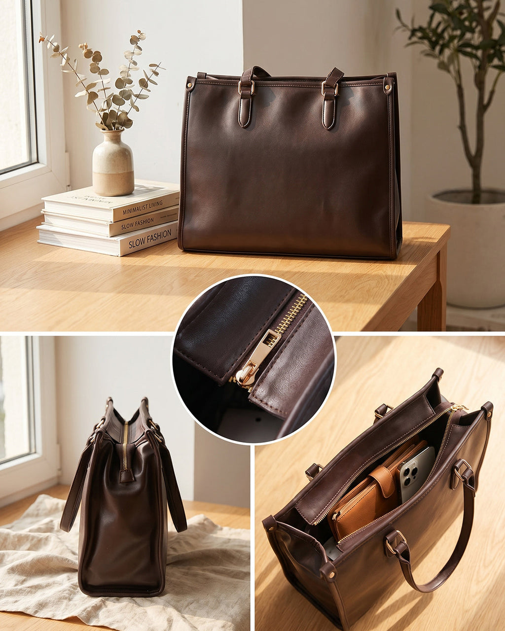 StyleShoot's Everyday Structured Tote Bag in Cocoa Brown
