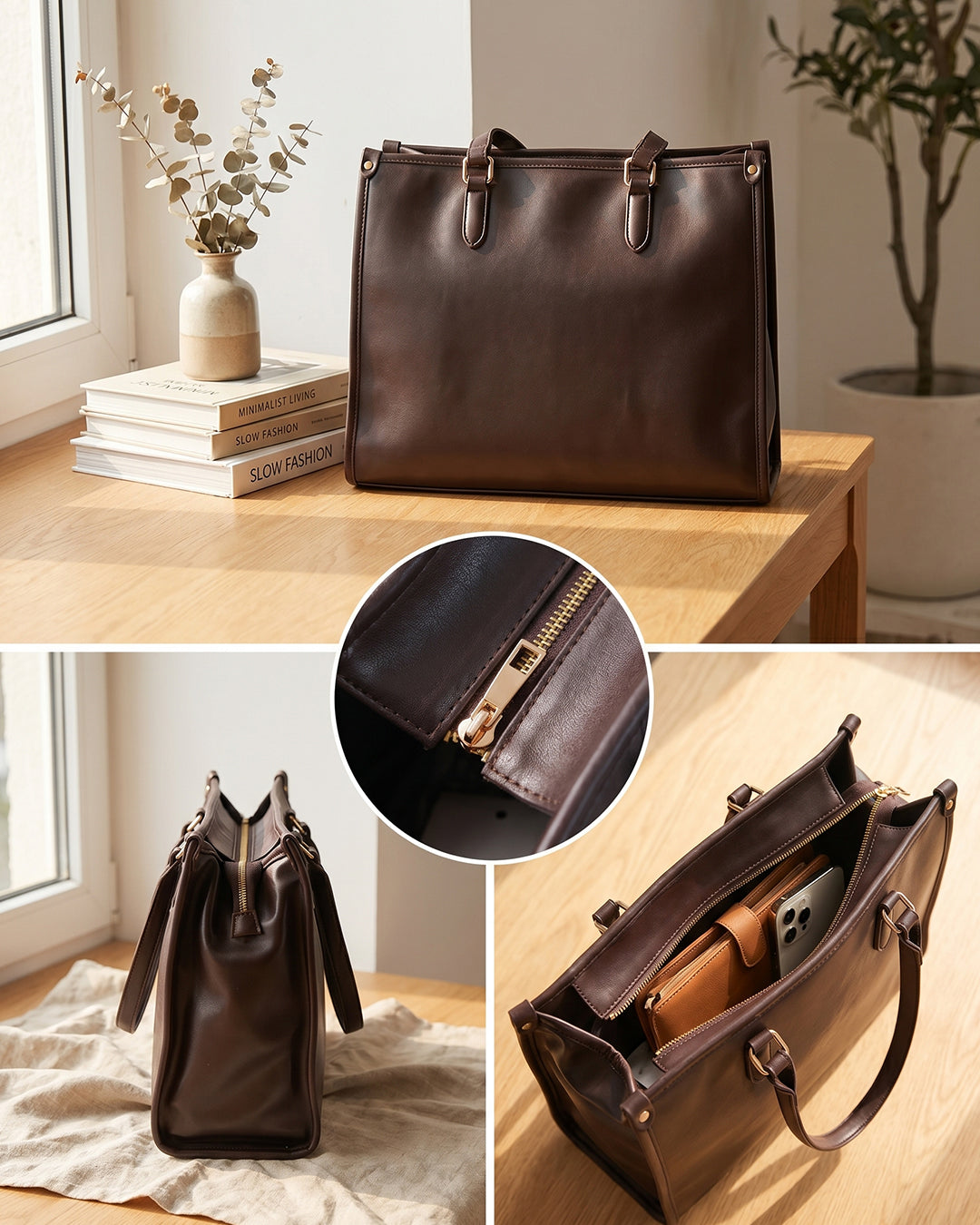 StyleShoot's Everyday Structured Tote Bag in Cocoa Brown