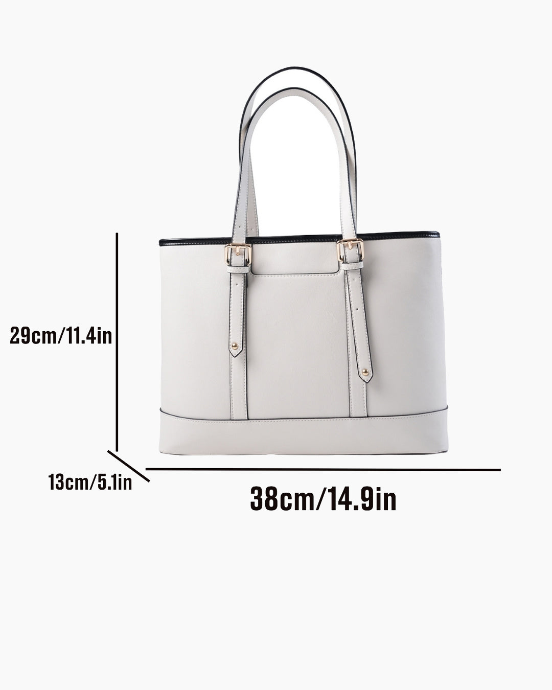 StyleShoot's Buckle Accent Office Tote Bag in Cream