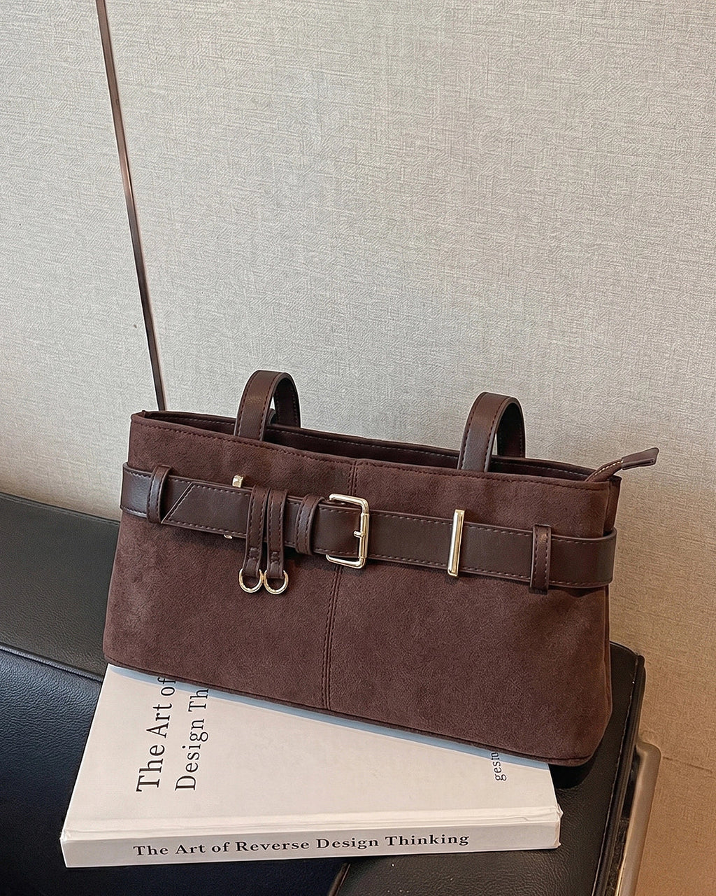 StyleShoot's Buckle Detail Structured Shoulder Bag in Coffee Brown