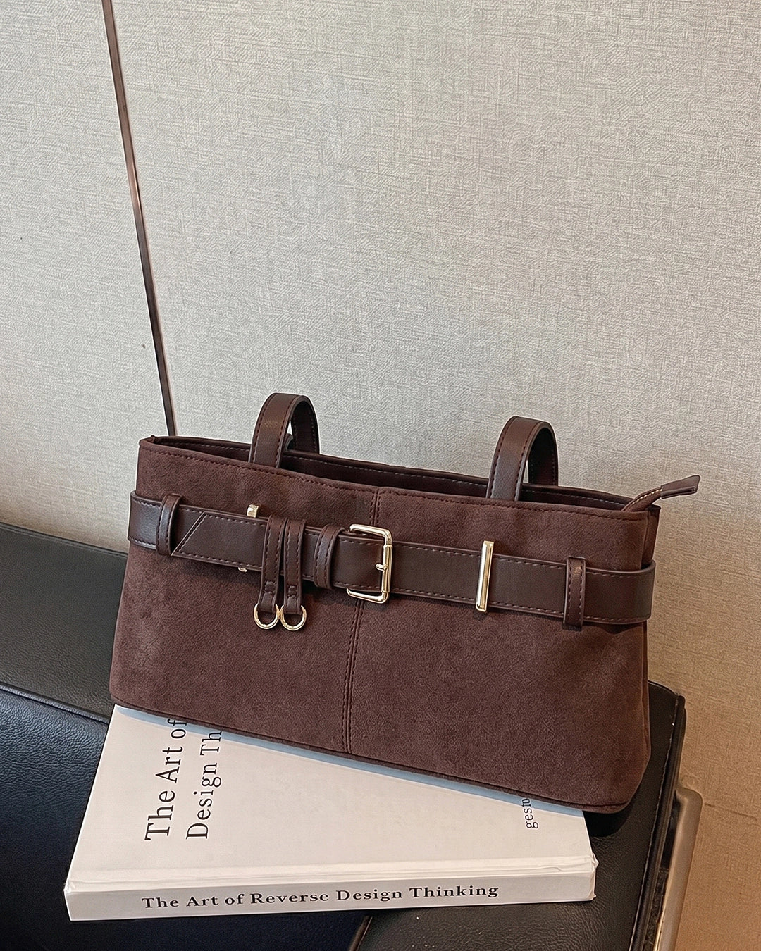 StyleShoot's Buckle Detail Structured Shoulder Bag in Coffee Brown