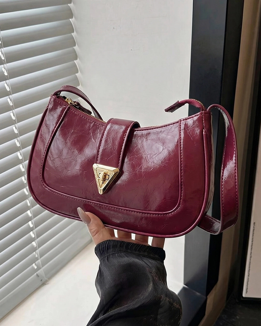 StyleShoot's Elegant Patent Finish Shoulder Bag in Cherry Red