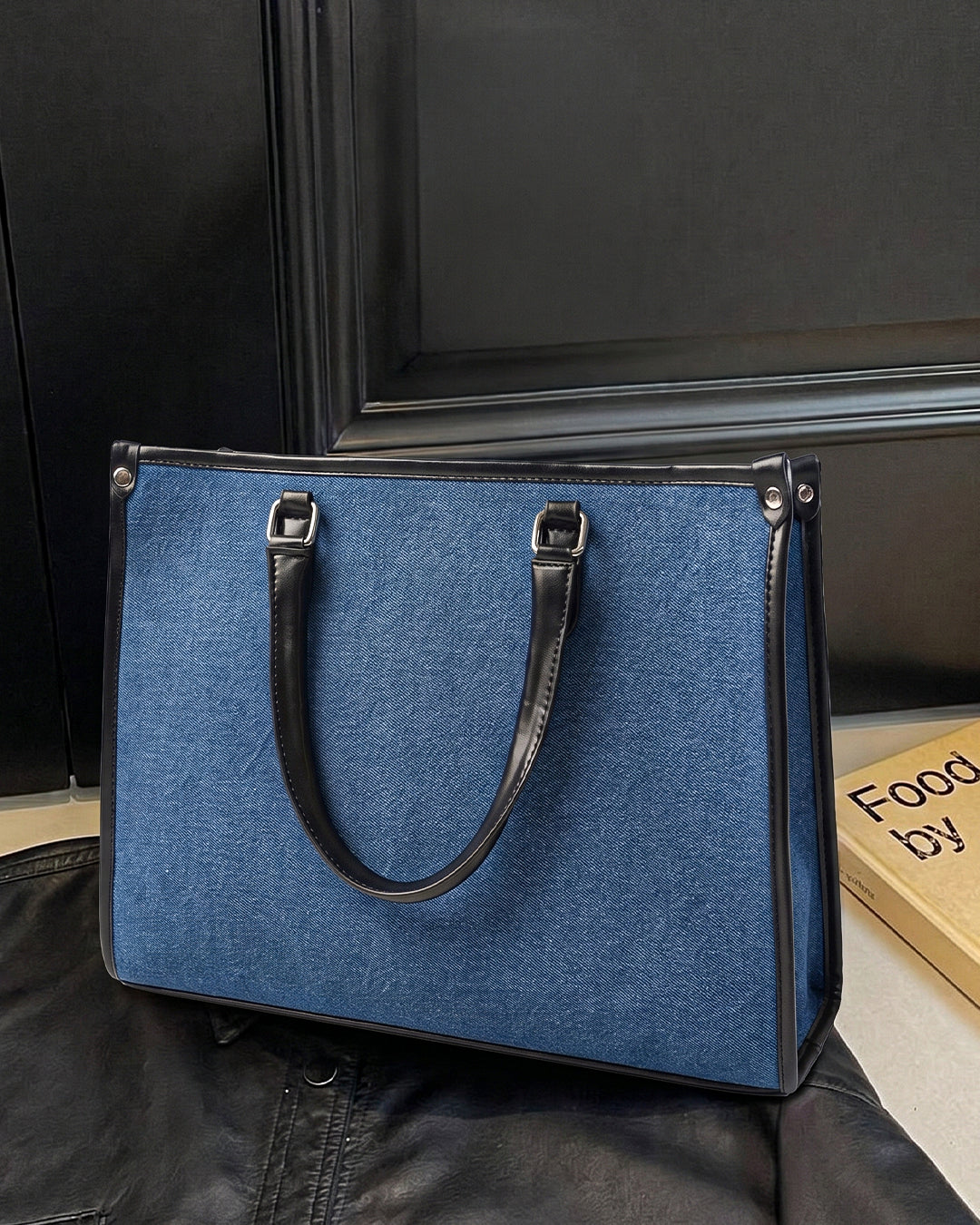 StyleShoot's Tailored Contrast Handle Tote Bag in Denim Blue