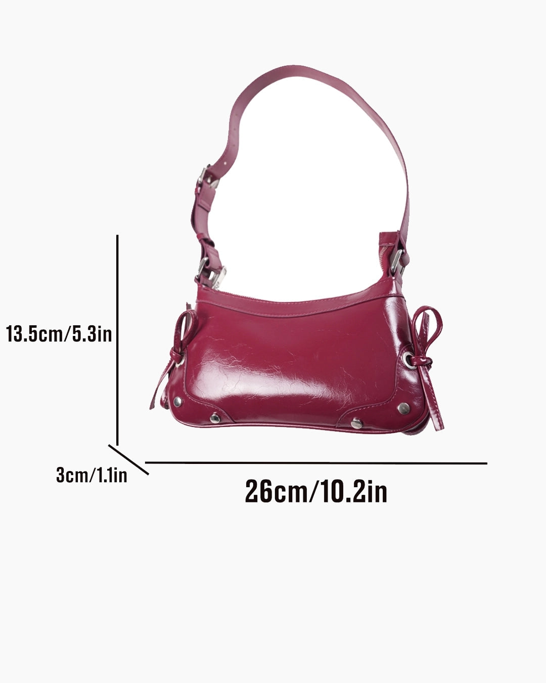 Glossy Shoulder Bag With Tie Detail in Cherry Red