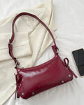 StyleShoot's Glossy Shoulder Bag With Tie Detail in Cherry Red
