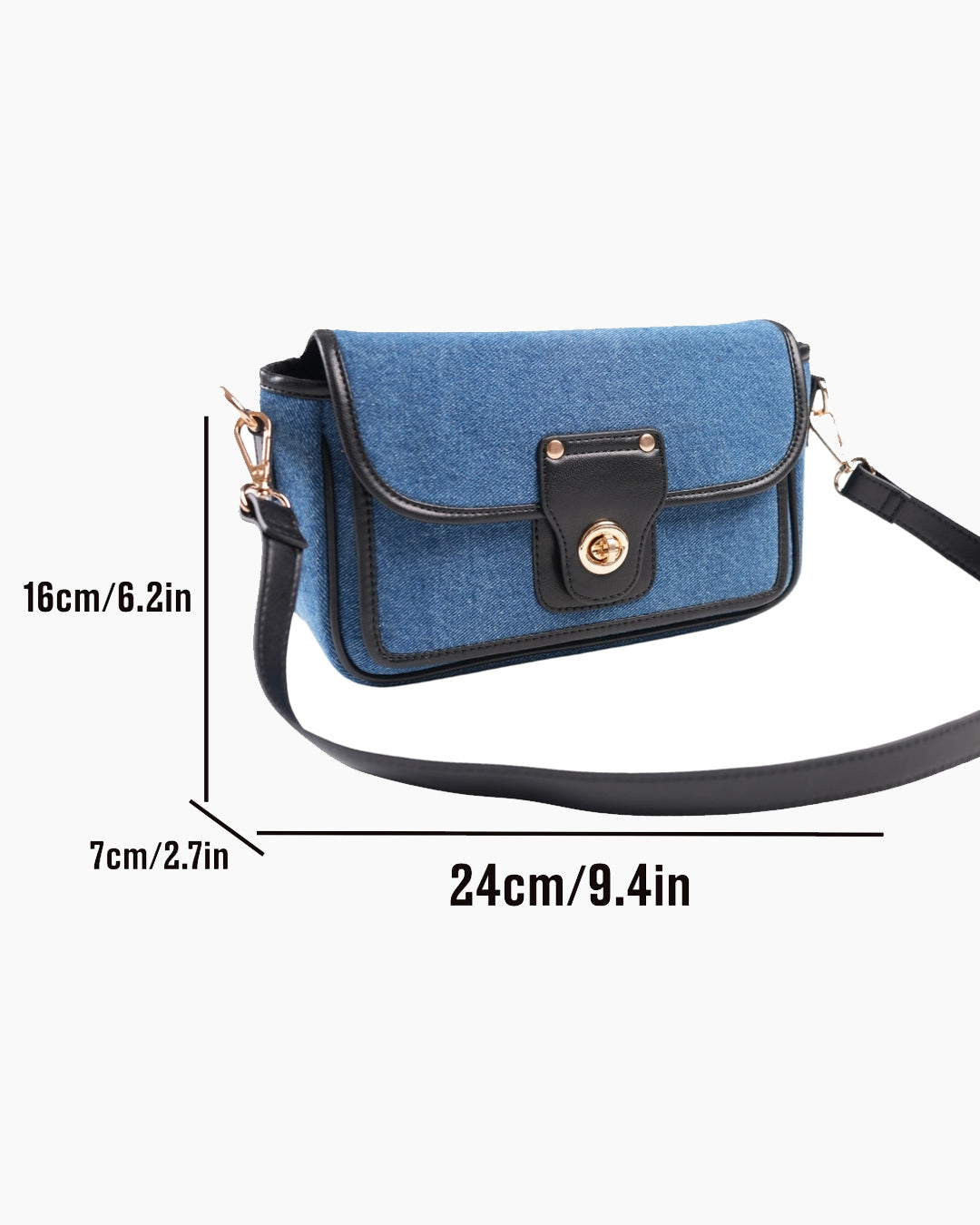 StyleShoot's Turn Lock Denim Crossbody Sling Bag in Blue