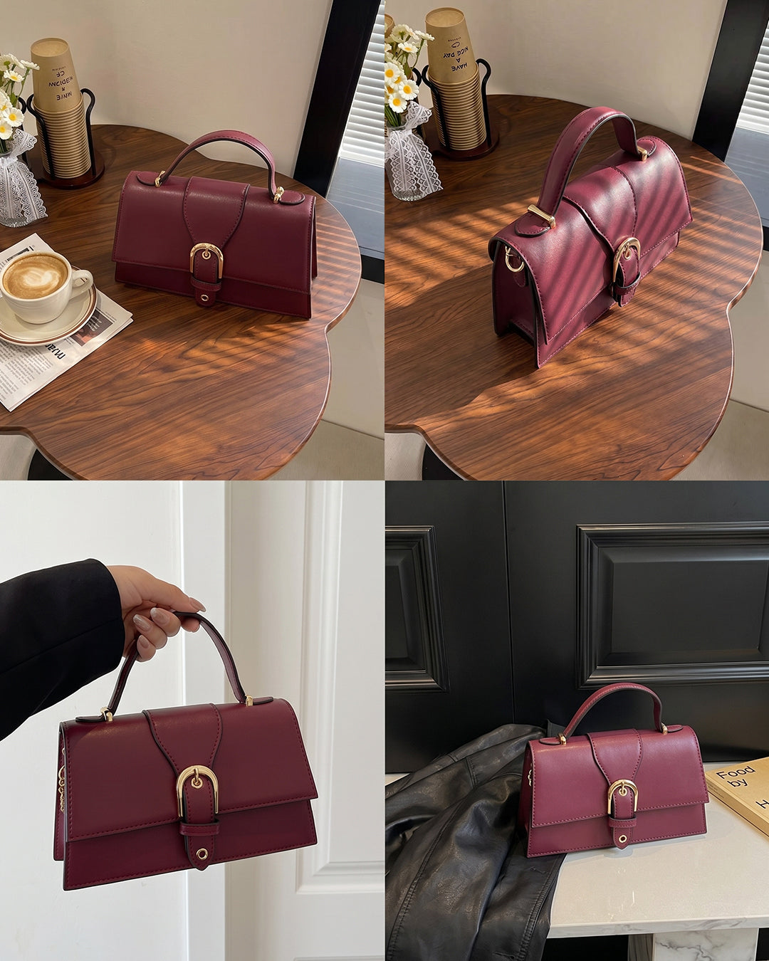 StyleShoot's Chain Strap Top Handle Sling Bag in Cherry Red