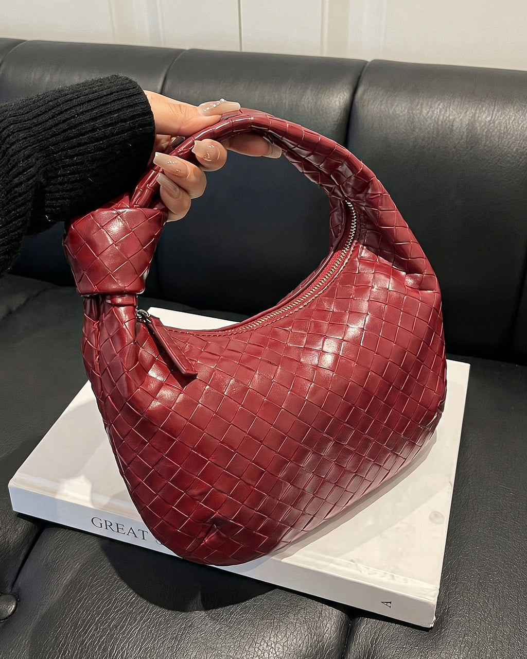 StyleShoot's Puffy Knot Handle Shoulder Bag in Maroon
