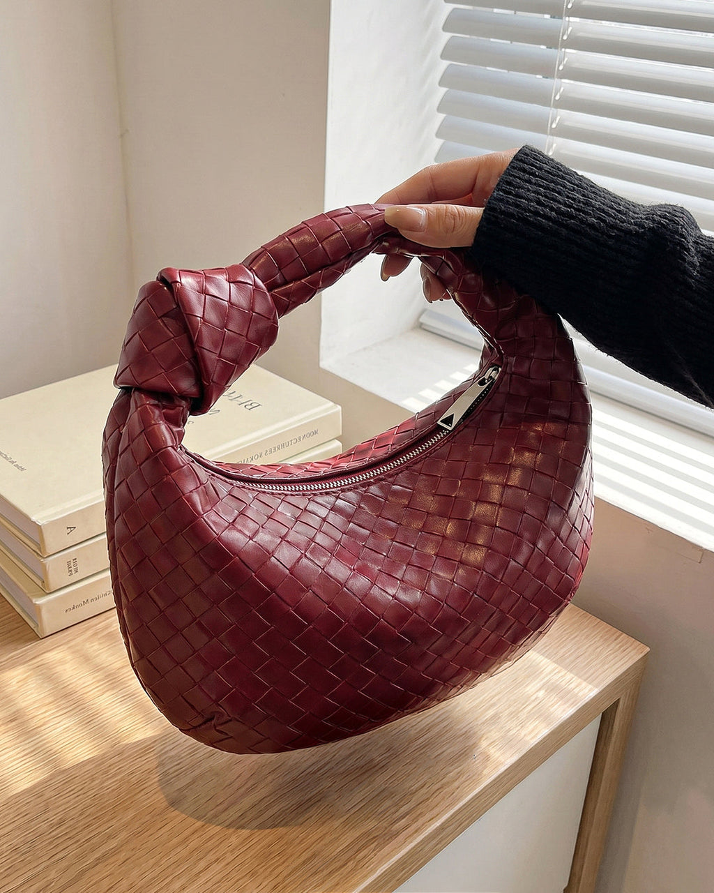 StyleShoot's Puffy Knot Handle Shoulder Bag in Maroon