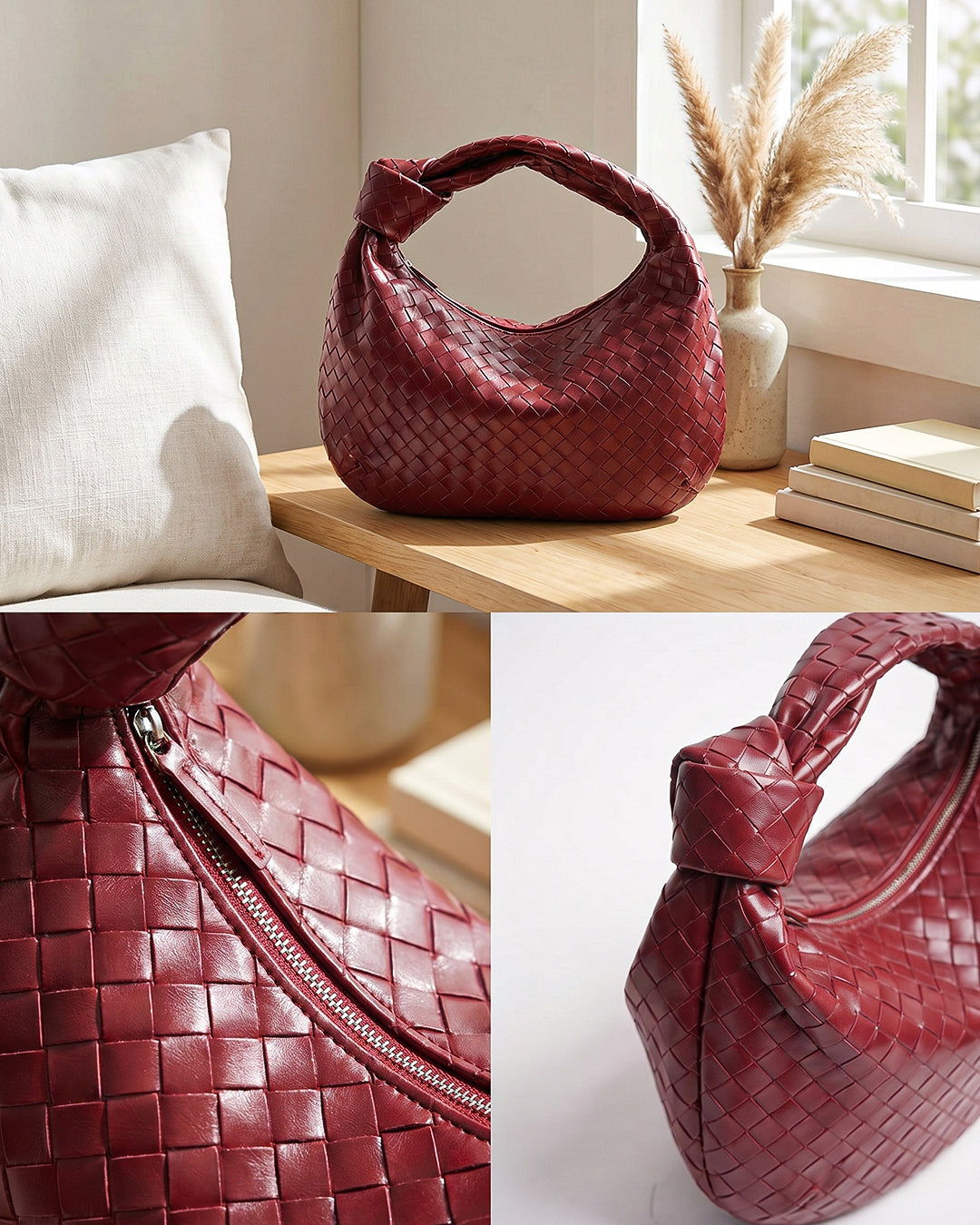 StyleShoot's Puffy Knot Handle Shoulder Bag in Maroon