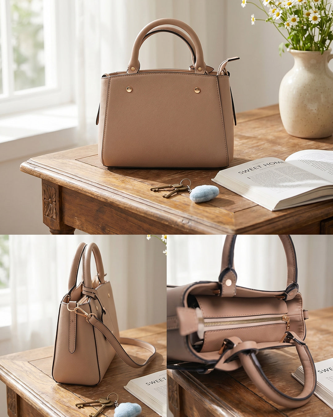 Trapeze Shape Crossbody Sling Bag in Beige