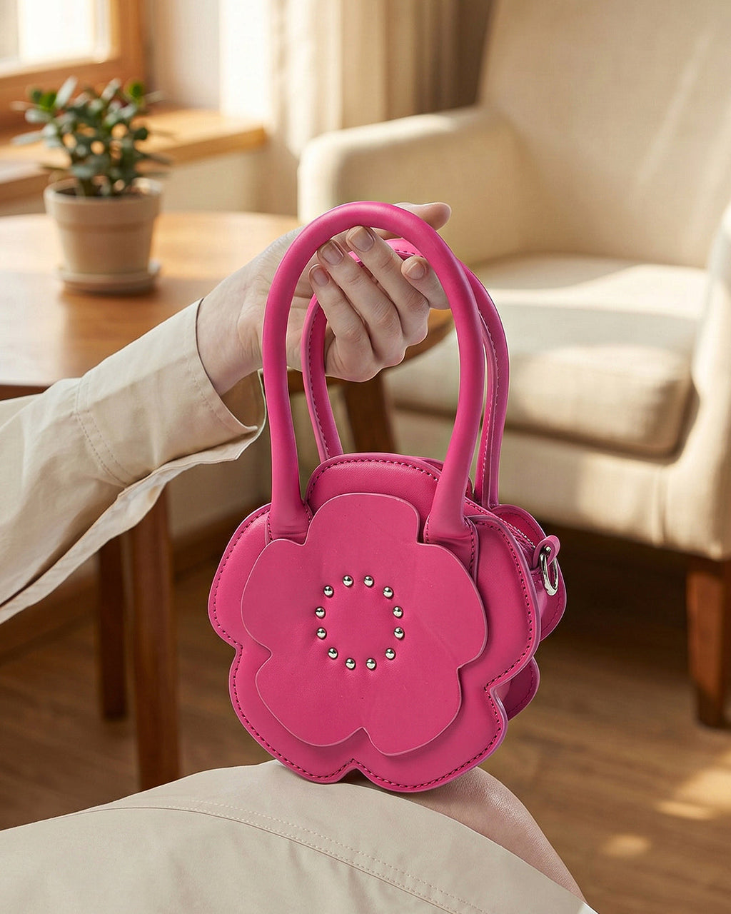 StyleShoot's Floral Shape Mini Crossbody Sling Bag in Hot Pink