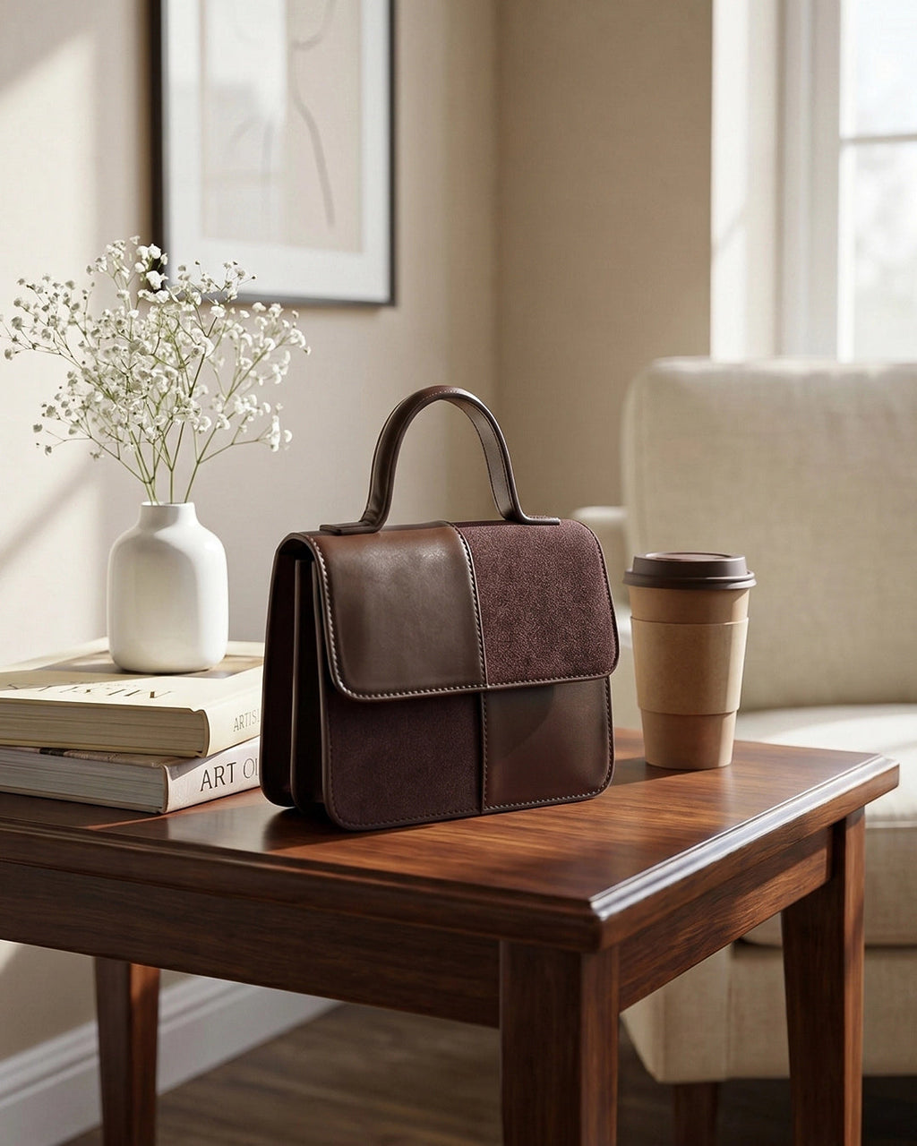 StyleShoot's Refined Top Handle Sling Bag in Brown