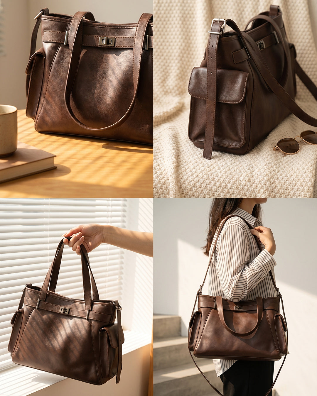 StyleShoot's Adjustable Strap Shoulder Bag in Espresso Brown