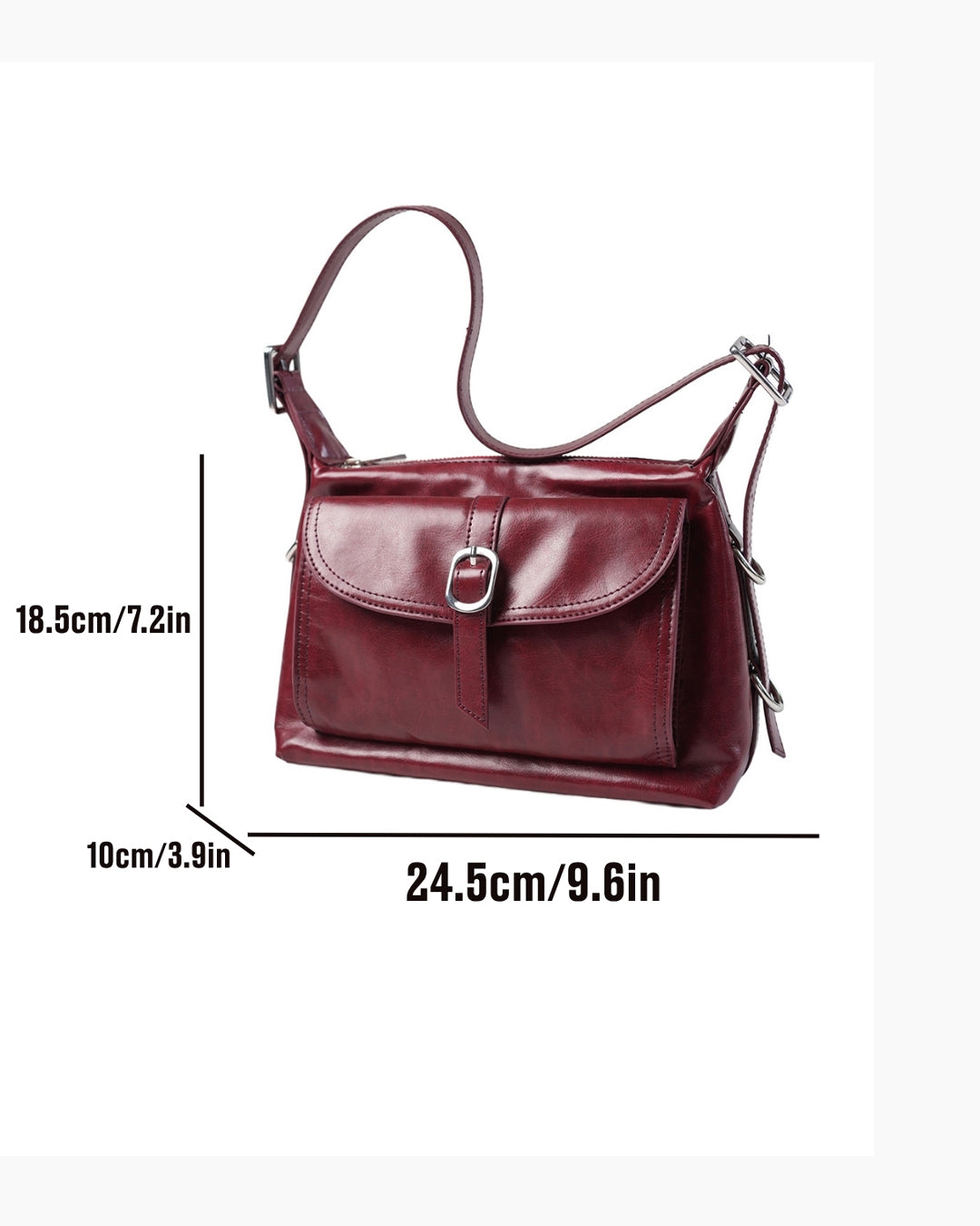 StyleShoot's Buckle Closure Flap Detail Shoulder Bag in Cherry Red