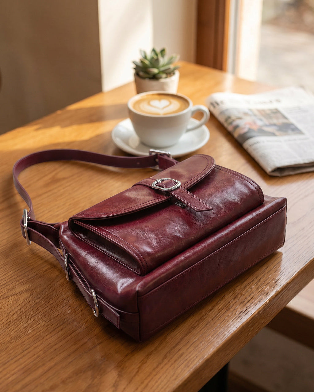 StyleShoot's Buckle Closure Flap Detail Shoulder Bag in Cherry Red