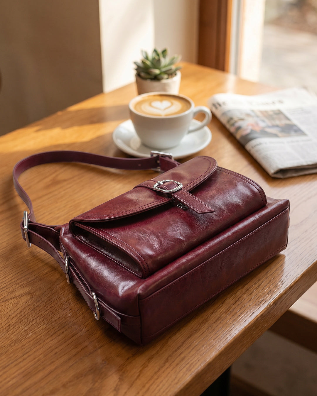 StyleShoot's Buckle Closure Flap Detail Shoulder Bag in Cherry Red