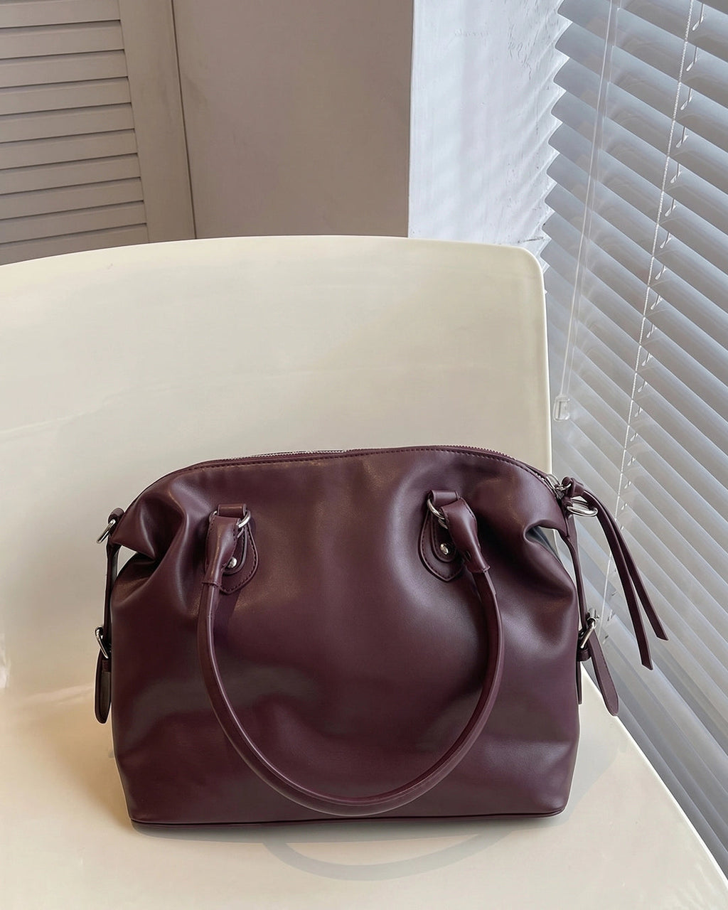 StyleShoot's Multi Zip Tote Handbag in Maroon