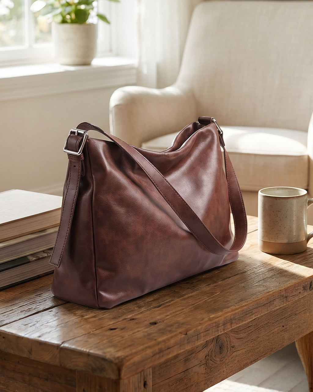 StyleShoot's Relaxed Fit Minimal Shoulder Bag in Chocolate Brown