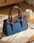 StyleShoot's Denim Buckle Detail Top Handle Shoulder Bag in Blue