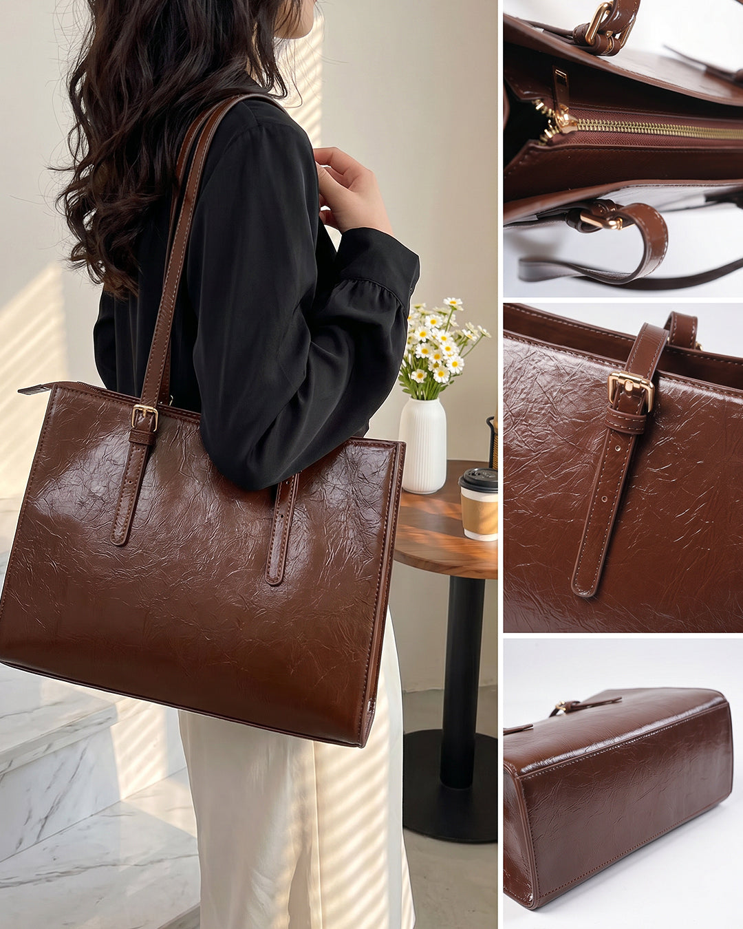 StyleShoot's Polished Tote Carryall Bag in Chocolate Brown