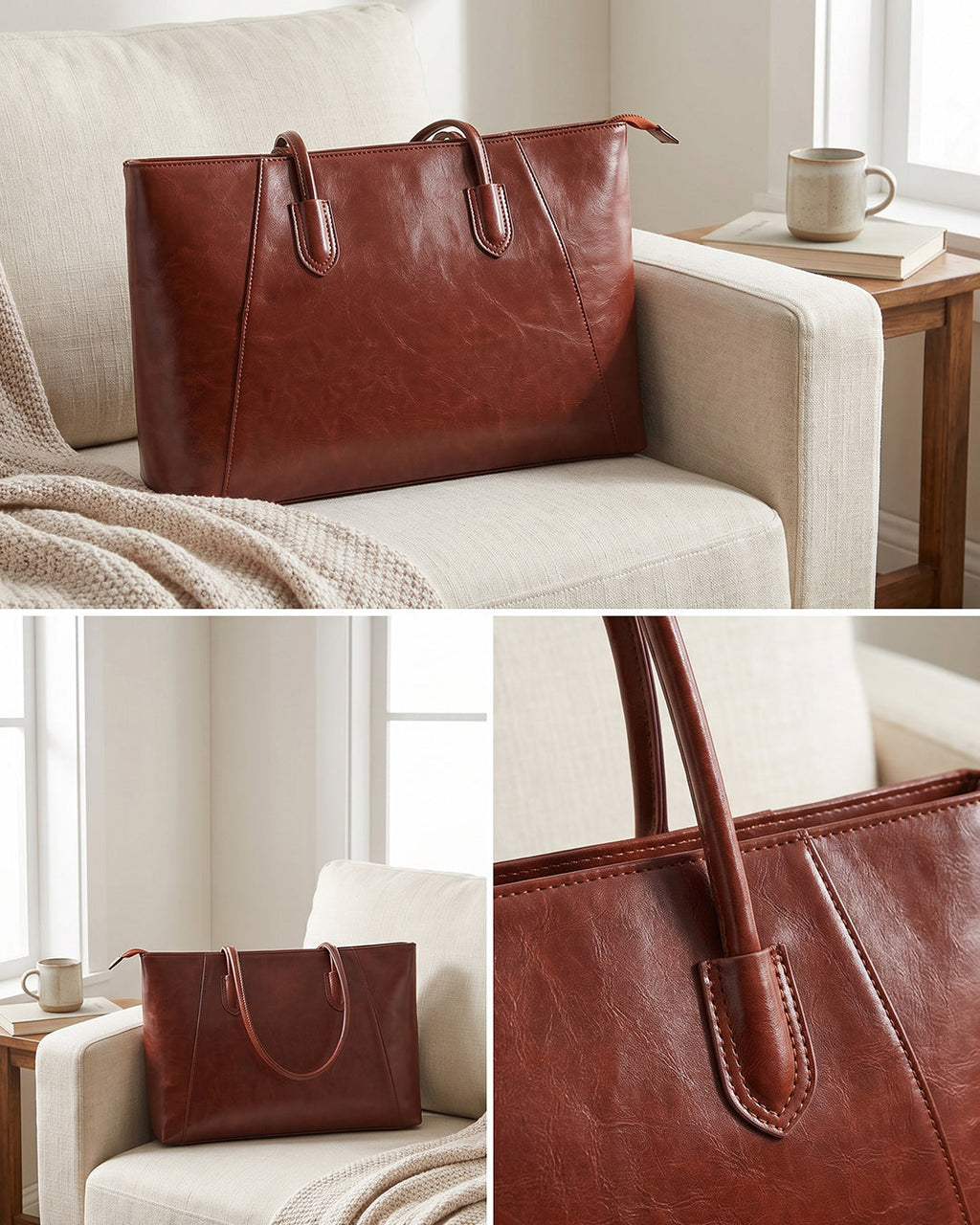 StyleShoot's Tailored Faux Tote Vintage Bag in Tan Brown