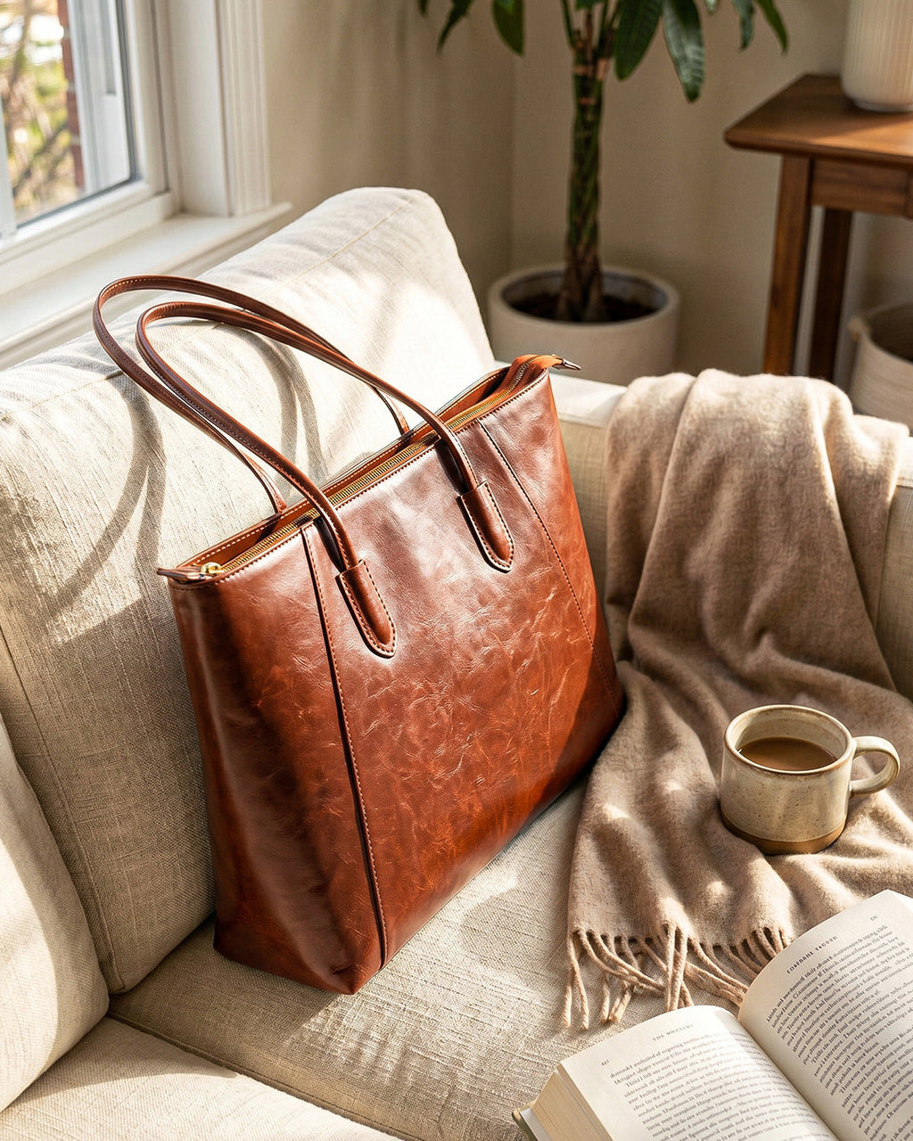 StyleShoot's Tailored Faux Tote Vintage Bag in Tan Brown
