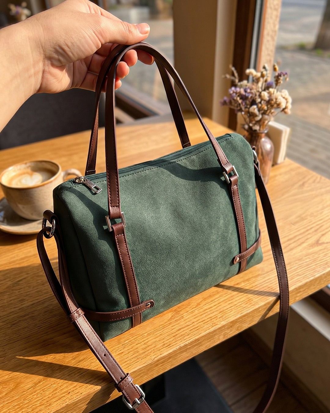 StyleShoot's Soft Structured Shoulder Bag in Olive Green