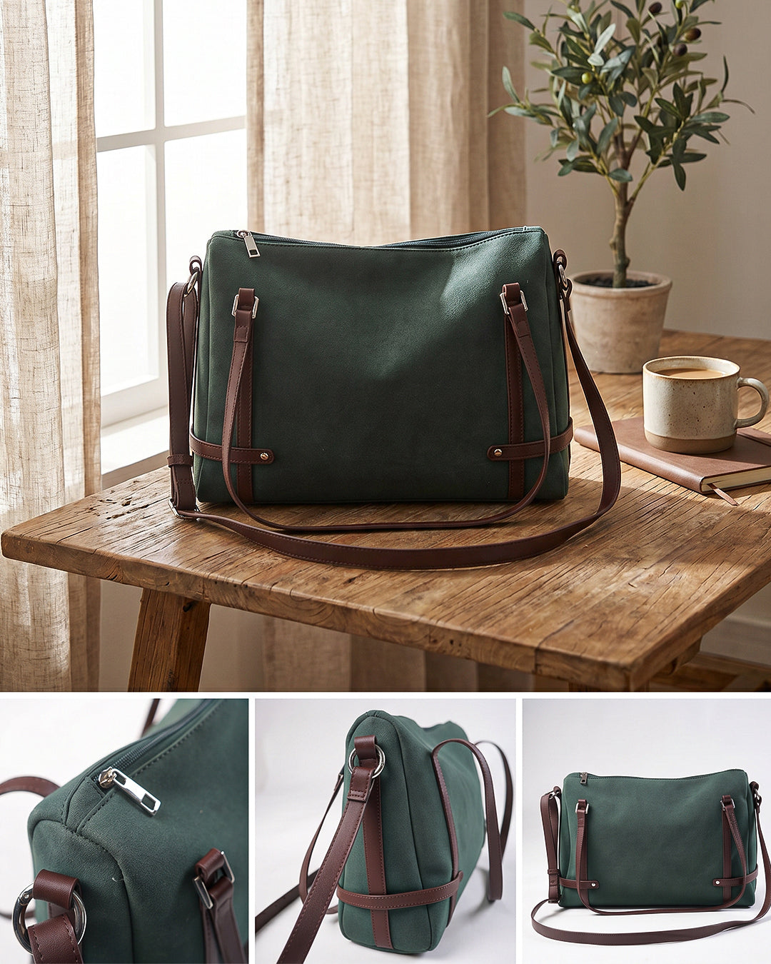 StyleShoot's Soft Structured Shoulder Bag in Olive Green