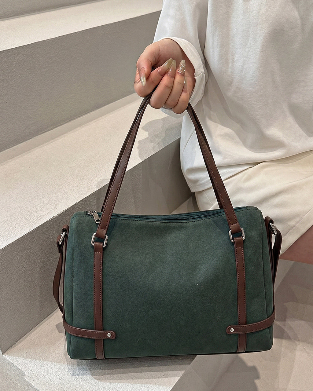 StyleShoot's Soft Structured Shoulder Bag in Olive Green