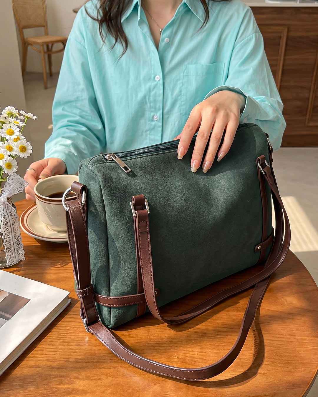 StyleShoot's Soft Structured Shoulder Bag in Olive Green