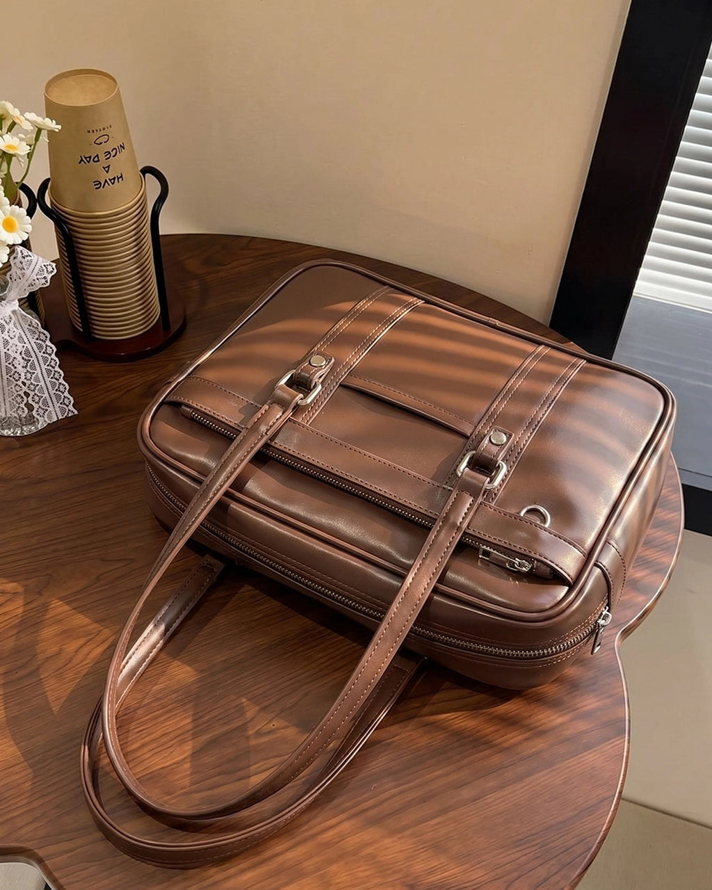 StyleShoot's Korean Style Shoulder Work Multipurpose Bag in Chocolate Brown