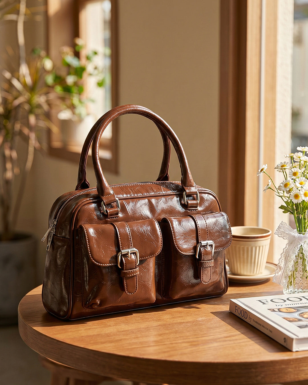 StyleShoot's Y2K Patent Shoulder Handbag in Chocolate Brown