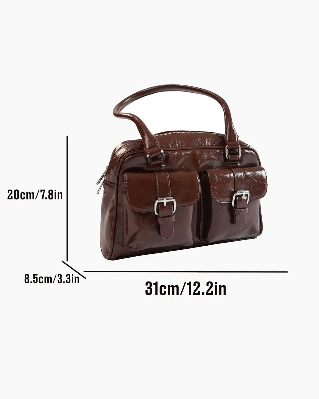 StyleShoot's Y2K Patent Shoulder Handbag in Chocolate Brown