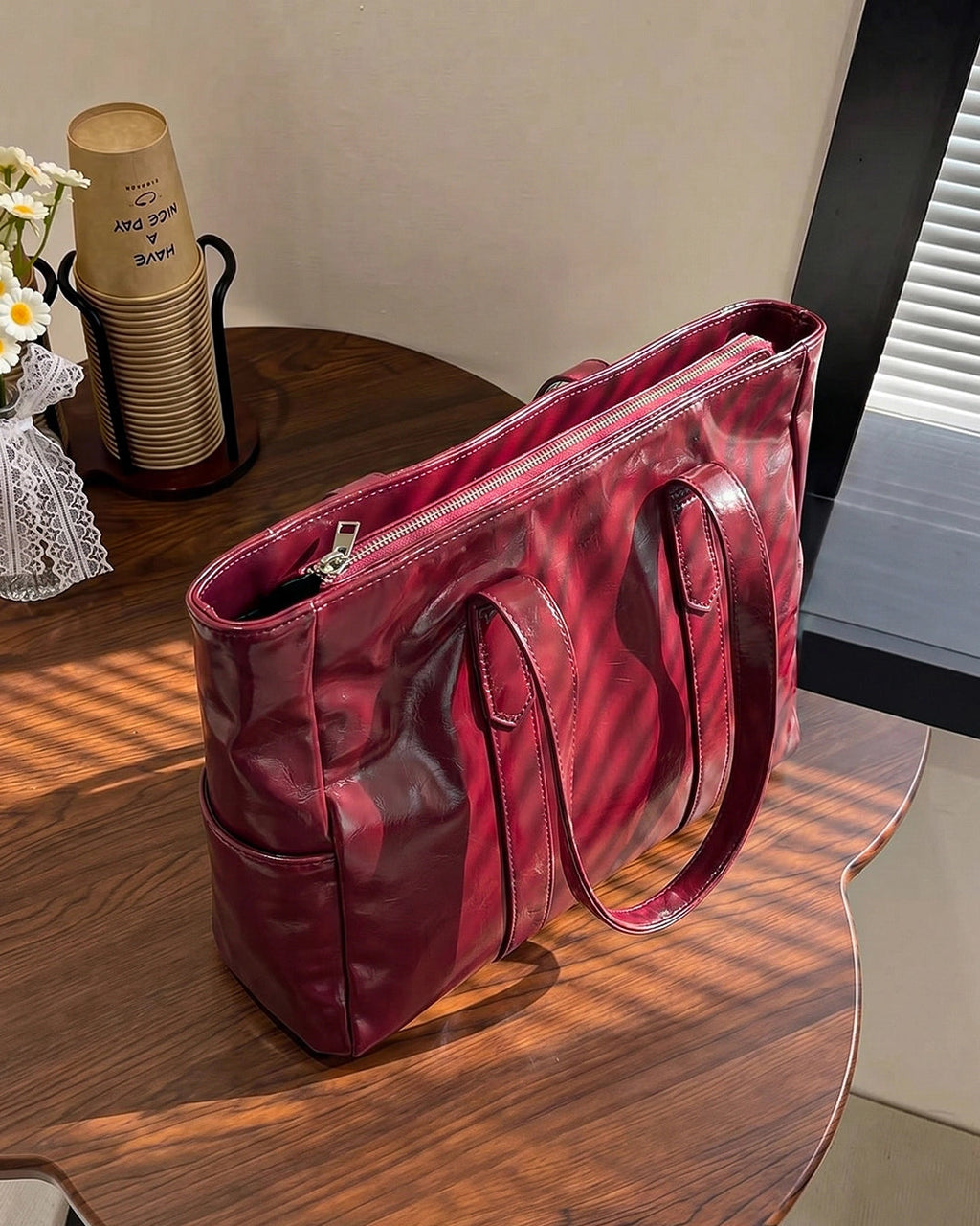 StyleShoot's Versatile Large Capacity Tote Bag in Cherry Red