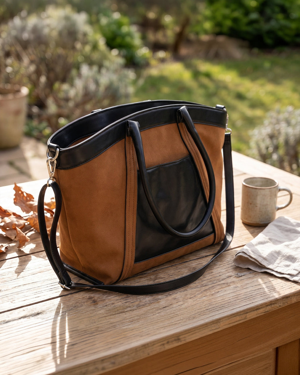 StyleShoot's Detachable Strap Tote Bag in Rust Brown