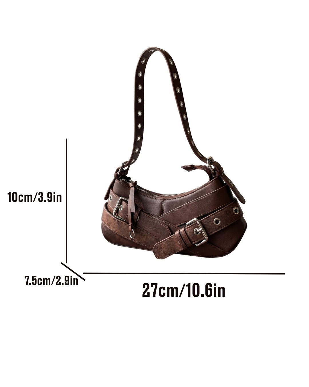 StyleShoot's Buckle Detail Eyelet Strap Shoulder Bag in Cocoa Brown