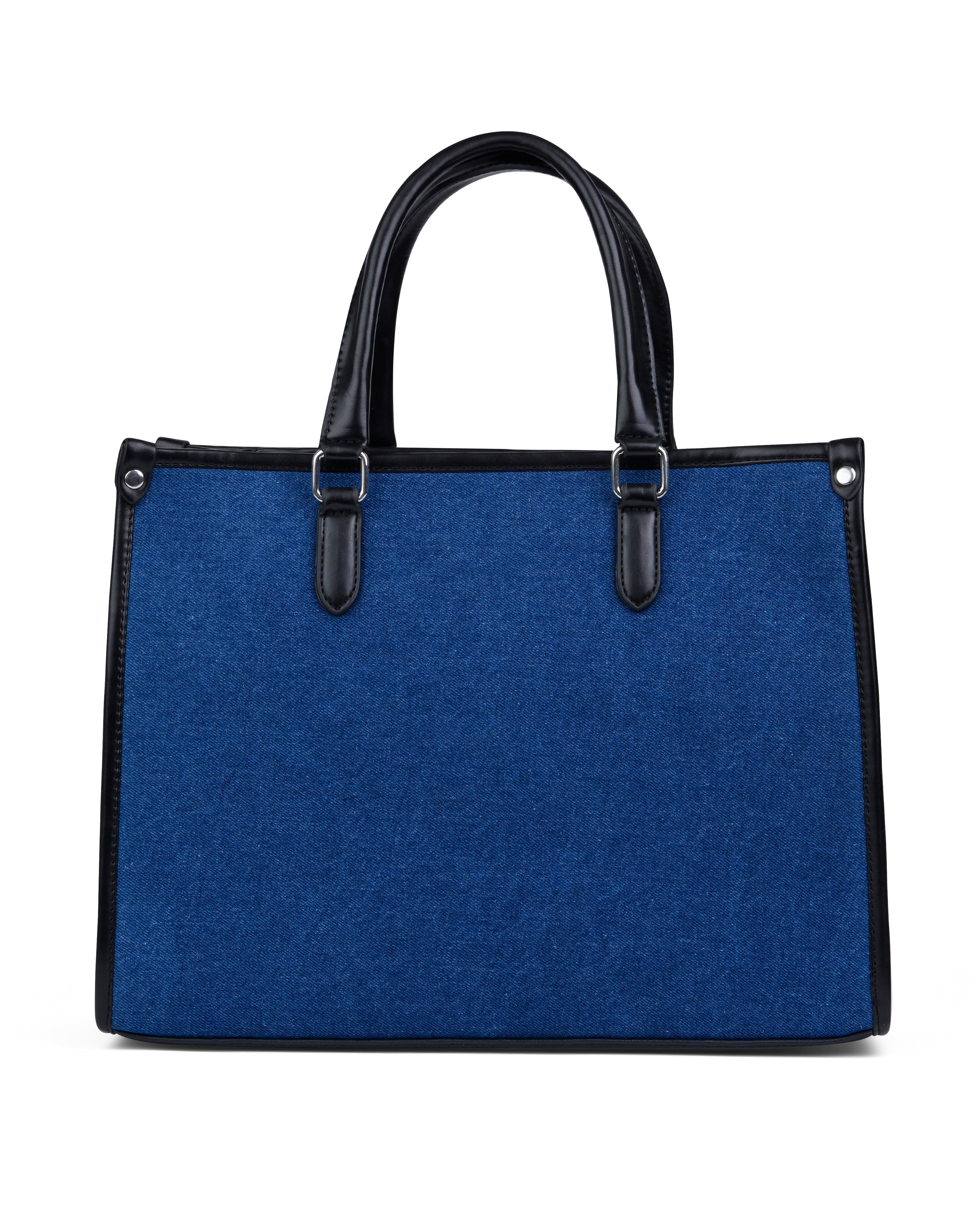 StyleShoot's Tailored Contrast Handle Tote Bag in Denim Blue