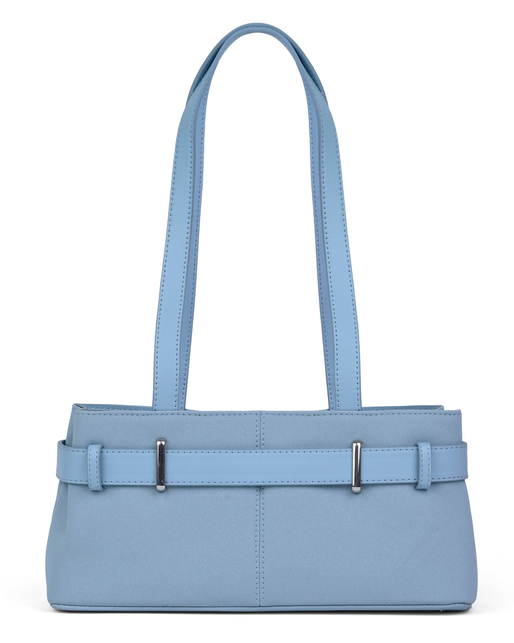 StyleShoot's Buckle Detail Structured Shoulder Bag in Baby Blue