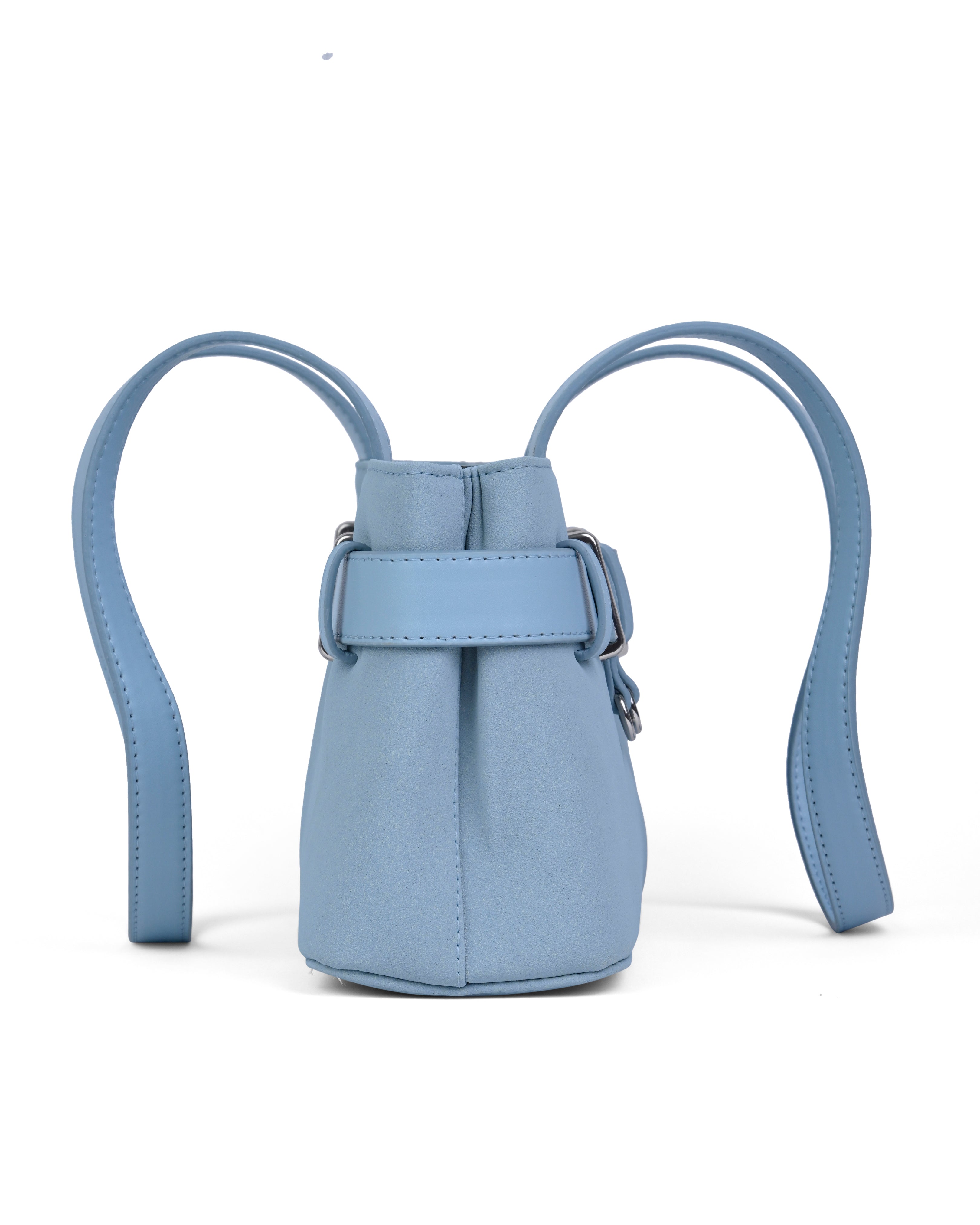 StyleShoot's Buckle Detail Structured Shoulder Bag in Baby Blue
