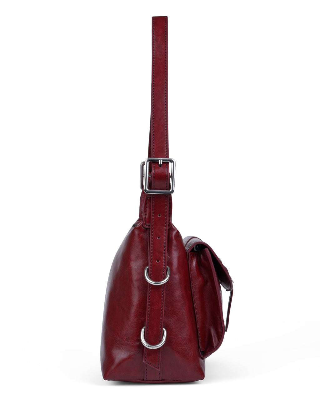 StyleShoot's Buckle Closure Flap Detail Shoulder Bag in Cherry Red