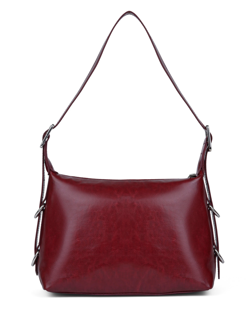 StyleShoot's Buckle Closure Flap Detail Shoulder Bag in Cherry Red