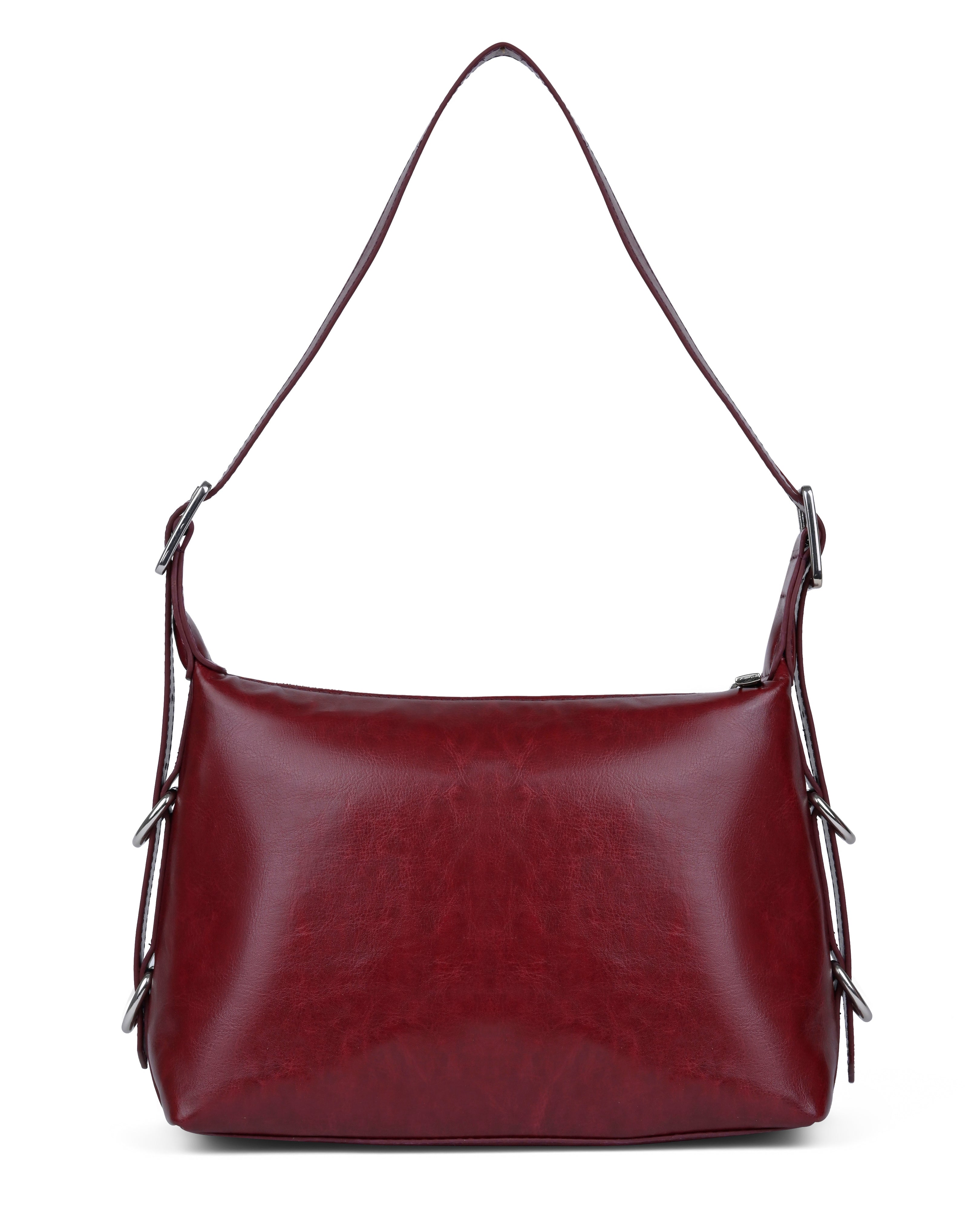 StyleShoot's Buckle Closure Flap Detail Shoulder Bag in Cherry Red