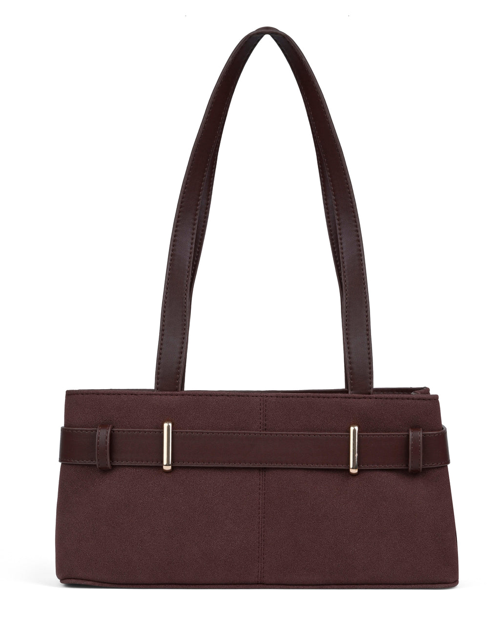 StyleShoot's Buckle Detail Structured Shoulder Bag in Coffee Brown