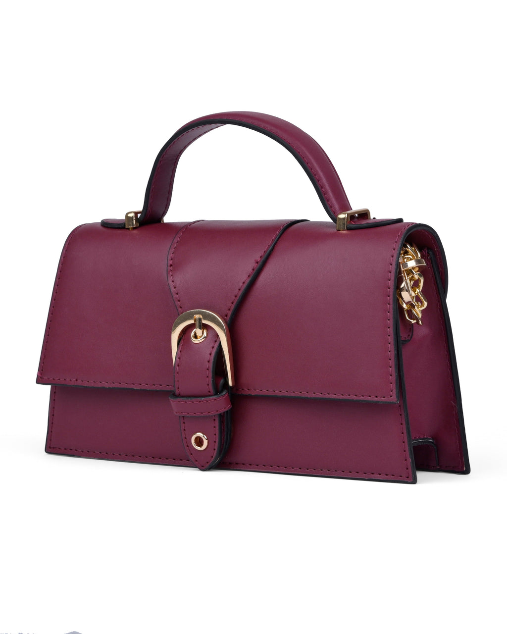 StyleShoot's Chain Strap Top Handle Sling Bag in Cherry Red