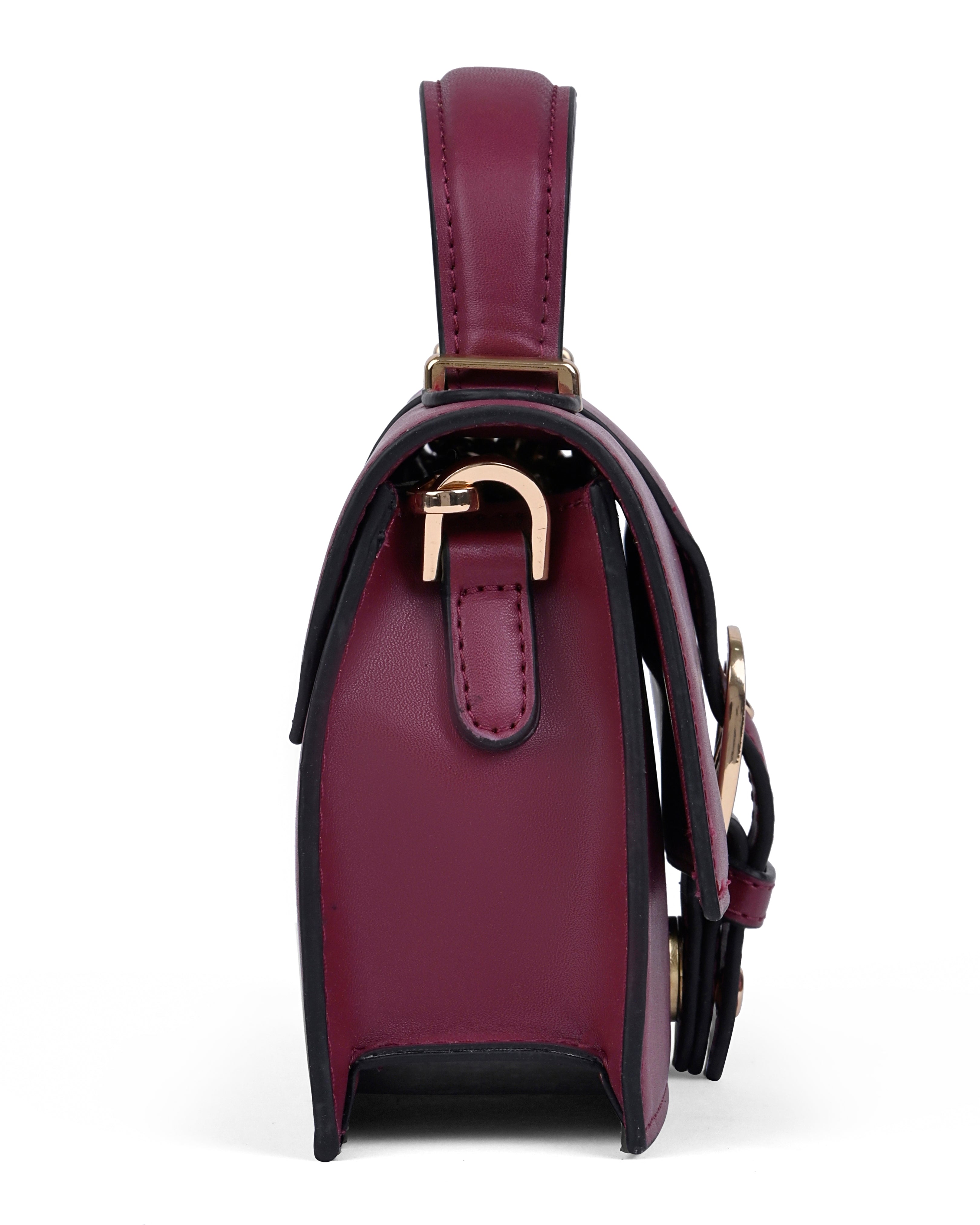 StyleShoot's Chain Strap Top Handle Sling Bag in Cherry Red