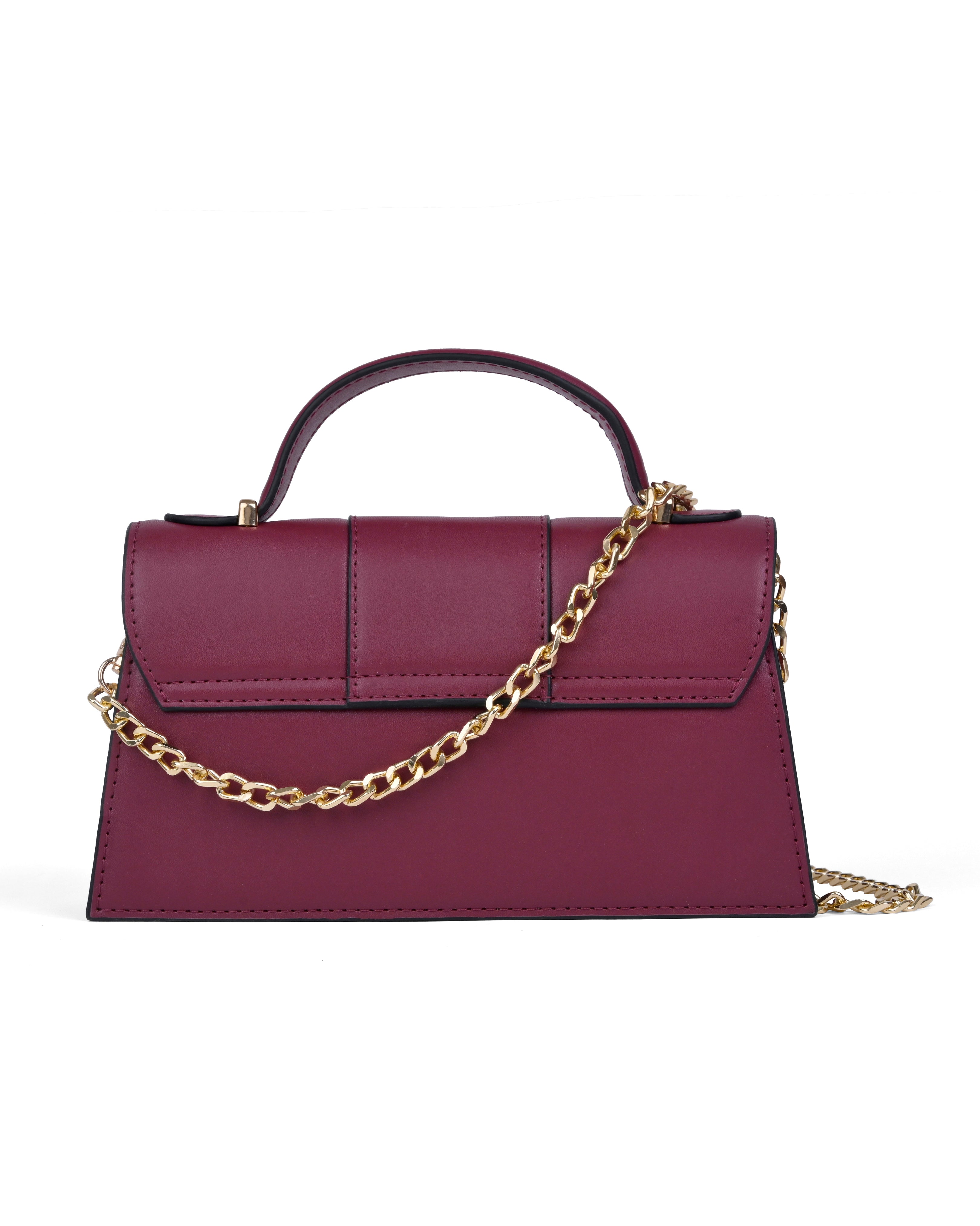 StyleShoot's Chain Strap Top Handle Sling Bag in Cherry Red