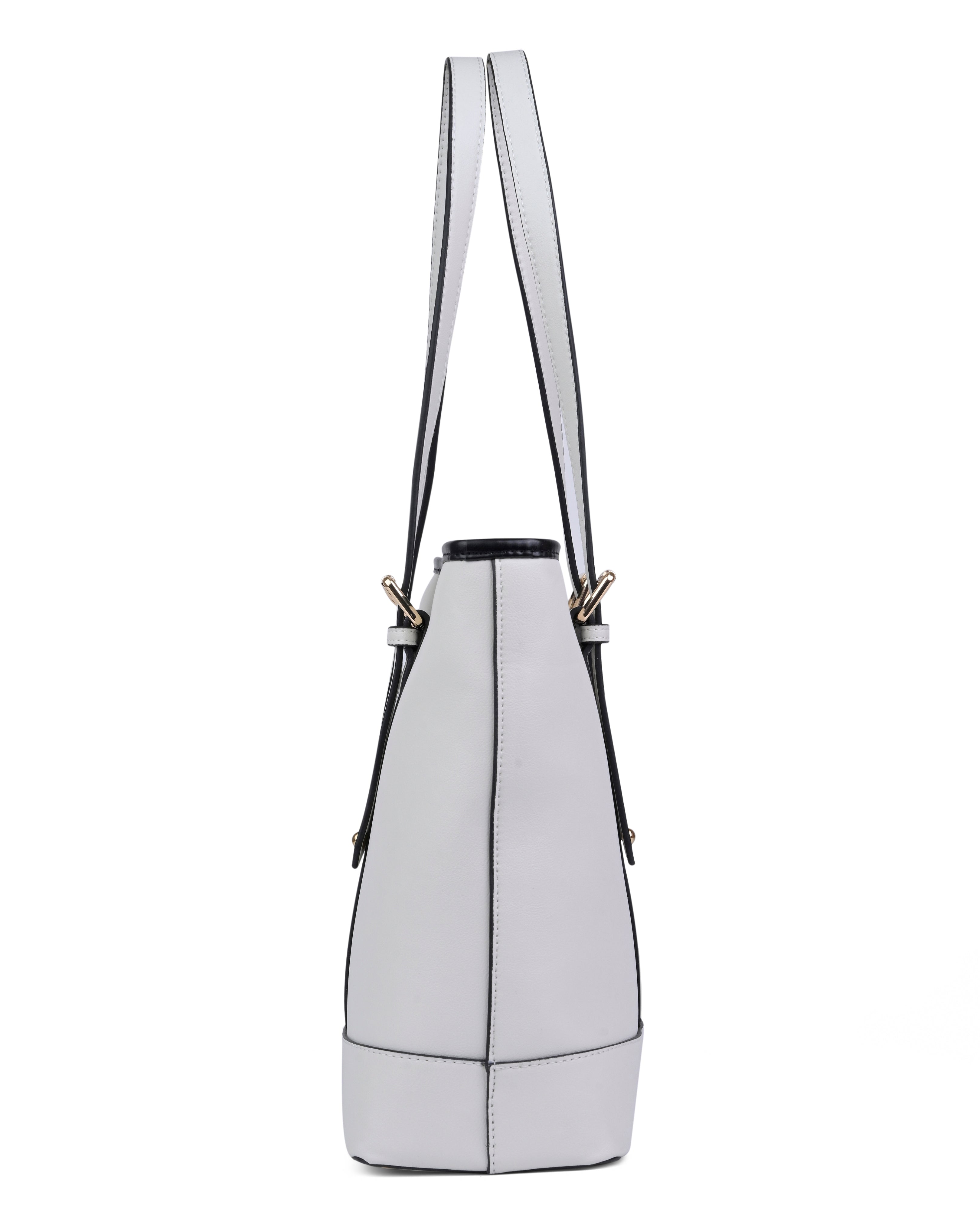 StyleShoot's Buckle Accent Office Tote Bag in Cream