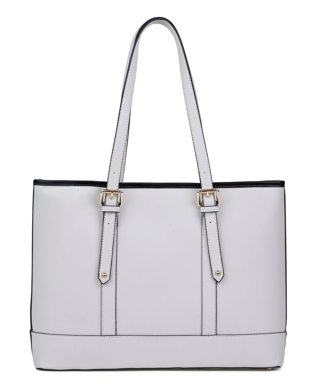StyleShoot's Buckle Accent Office Tote Bag in Cream